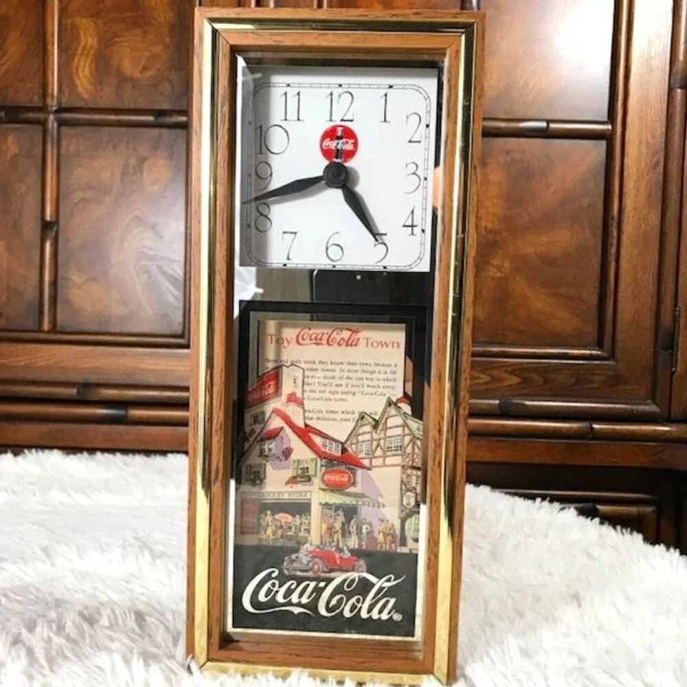 Vintage Coca-Cola Wood/Glass Small Grandfather Gold/MirrorTrim Stand Wall Clock